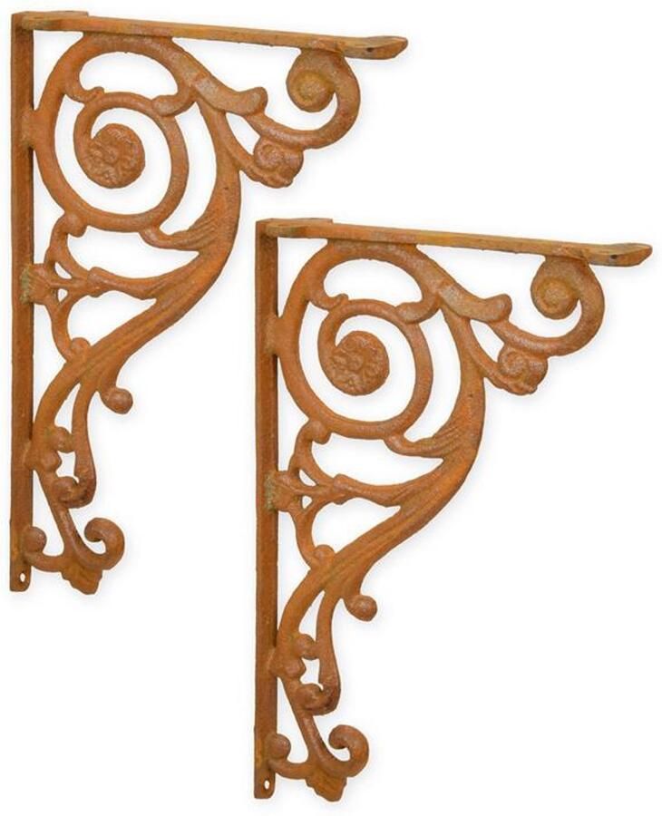 Gietijzeren wandconsoles set – decoratieve muurbeugels met rustieke uitstraling – stevige wandsteunen in vintage stijl – 2 stuks