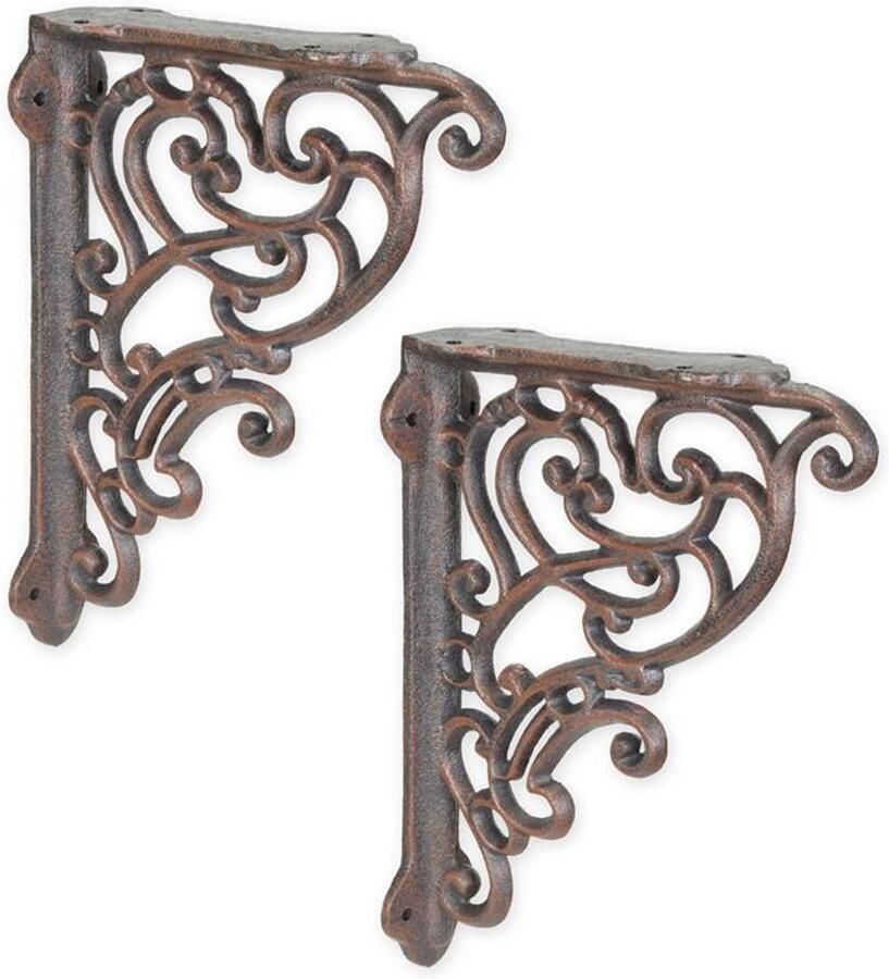 Gietijzeren Wandsteunen Set van 2 Decoratieve Wand Consoles Stevige Industrieel Vintage Wandbeugels 25x18 cm Zwart