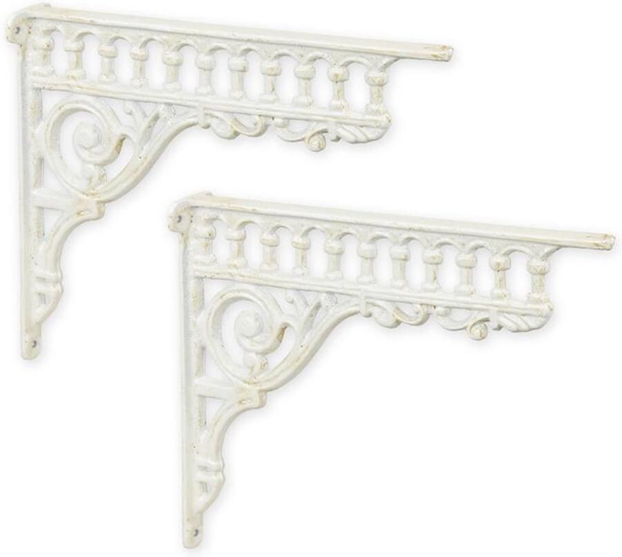 Gietijzeren witte muurbeugels set – klassieke wandsteunen van zwaar gietijzer – decoratieve plankdragers voor wandplanken en rekken