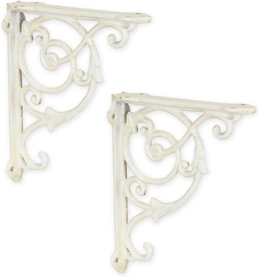 Gietijzeren witte wandbeugels – decoratieve muursteunen in vintage stijl – stevige gietijzeren plankdragers voor wandplanken en meubels