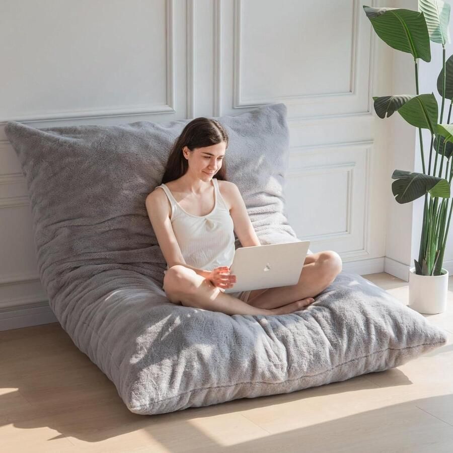 Gigantische zitzakbed vierkante zitzakstoel grote bank met pluche hoes grijs eenpersoons zitzak voor volwassenen