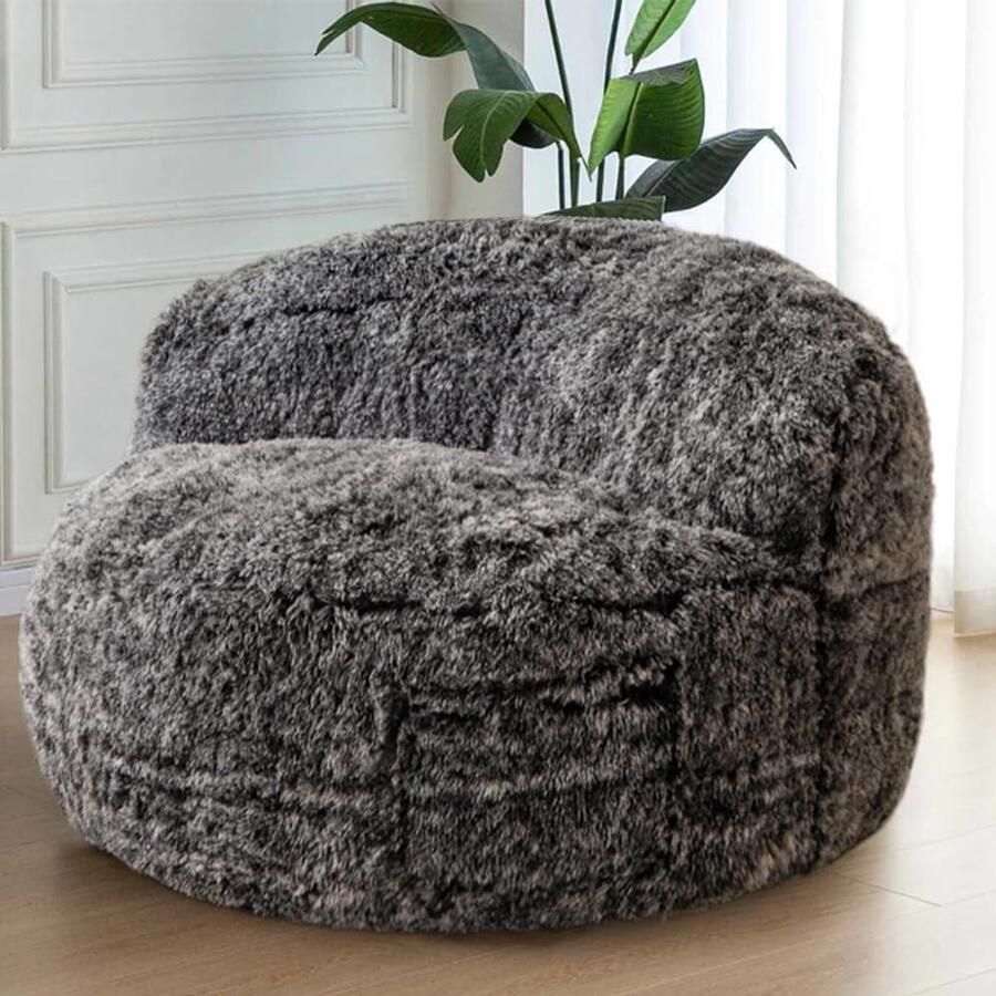 Gigantische zitzakstoel extra groot voor volwassenen en kinderen faux halve maan zitzakstoel met vulling gevulde accentbank vloerbank voor gamen lezen (zwart)