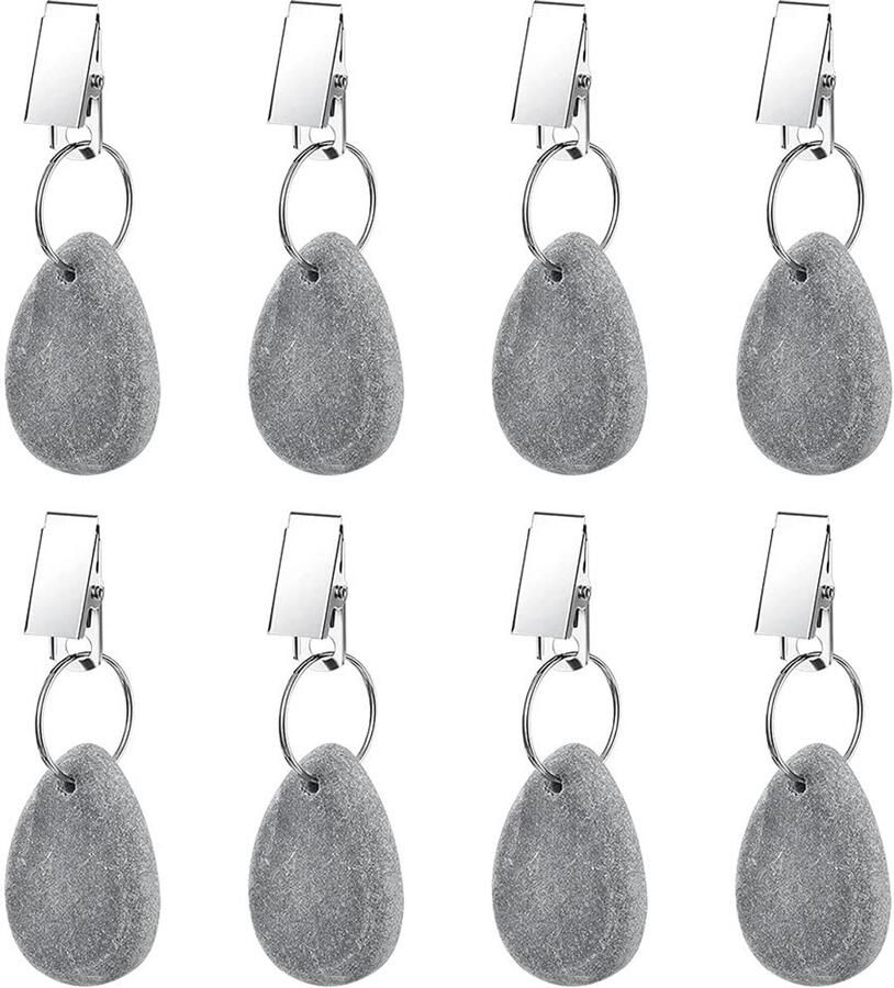 GIGIIS tafelkleedgewichten met clips 8 stuks tafelkleedgewichten van natuurlijk marmer extra zwaar gewicht voor gordijntafelkleden stenen hangers voor familie feest camping bruiloft tuin picknick