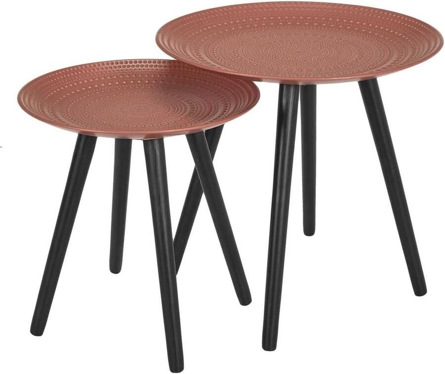 Gigogne Relief Oker bijzettafel hout grenenhout set van 2 ronde vorm afmetingen 395 x 395 x 42 cm gewicht 49.5 x 49.5 cm