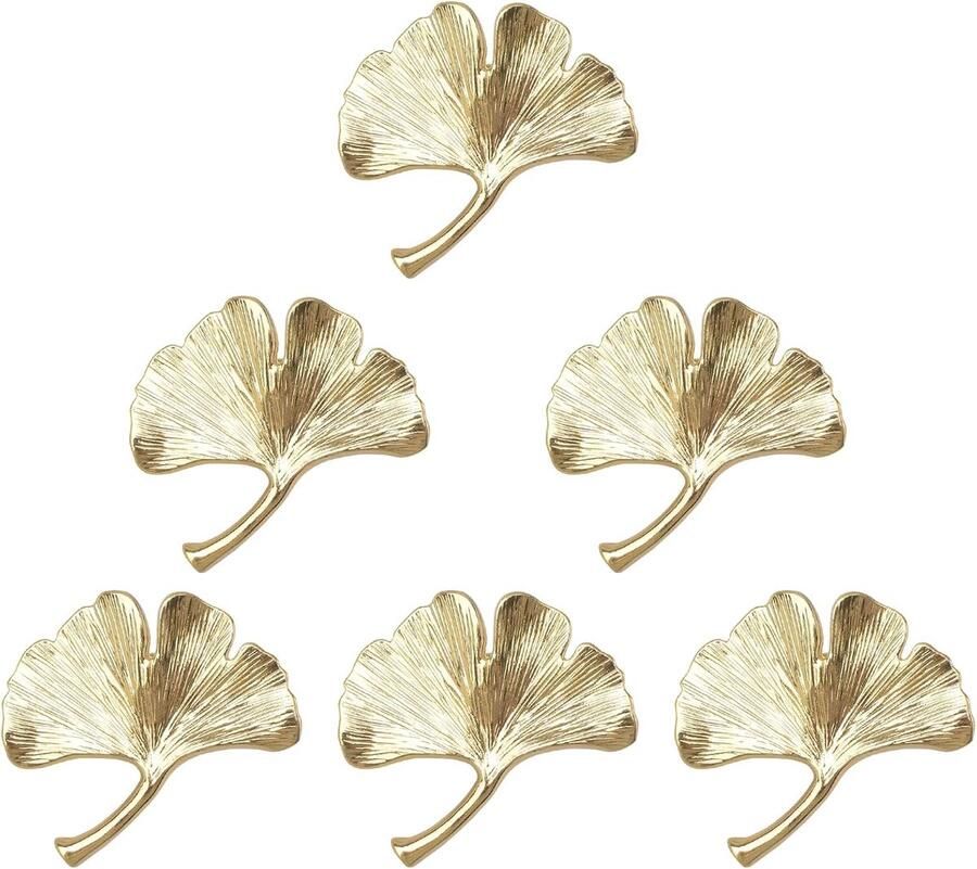 Goodivery Ginkgo 6 stuks kastknoppen massief metalen ladegrepen creatieve decoratiehandgrepen voor kast lade boekenplank klassieke kastbeslag goud