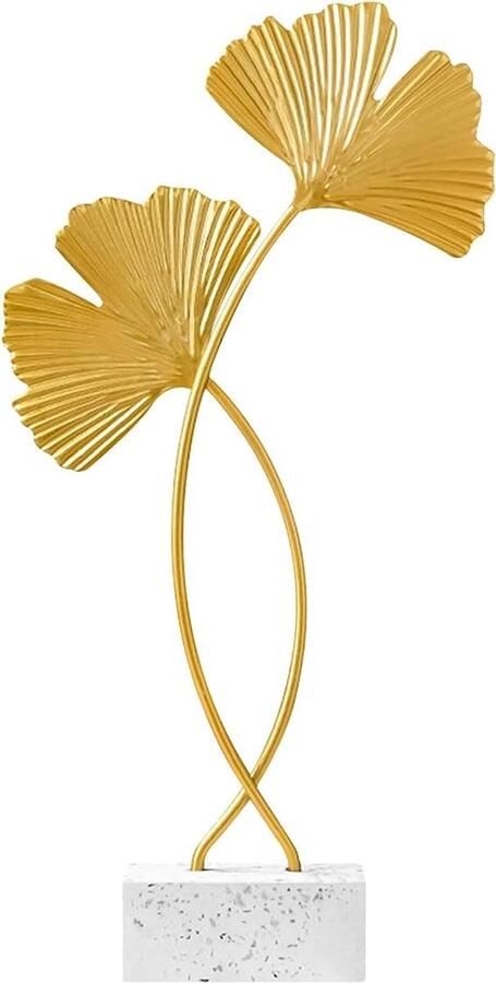 Ginkgo-blad metalen sculptuur creatieve ginkgo-blad decoratie metalen gouden bladeren decoratie moderne blad sculptuur handgemaakte kunstbeeld voor thuis kantoor hal tafel en bureau 21 x 14 cm goud