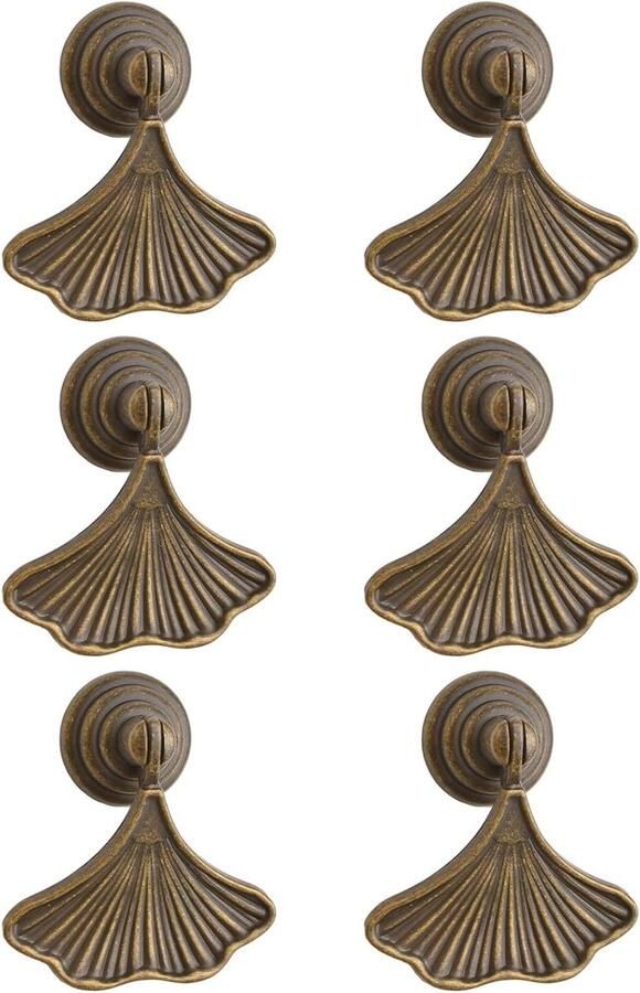 Ginkgo Handgrepen Bladvorm 6 stuks Hangende trekgreep Kledingkast Enkel gat Geel brons