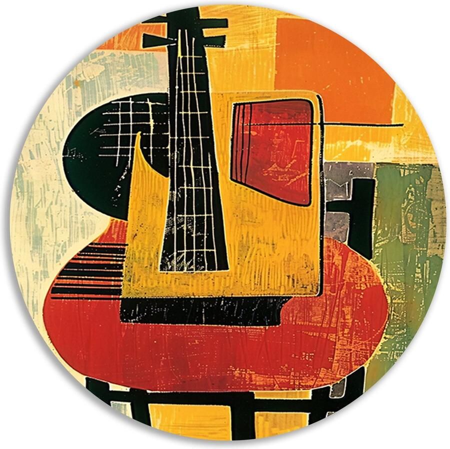 Gitaar wandschalen Instrument muurcirkels Wandschalen Stoel Klassieke schilderijen Wandschalen Slaapkamer wanddecoratie muurcirkel aluminium 50x50 cm