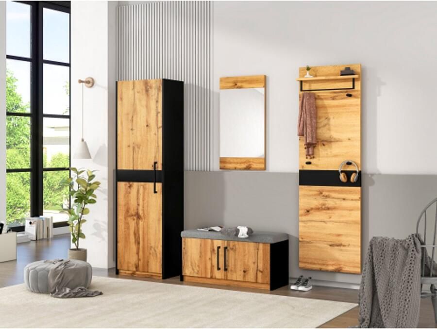 Glakroomset 4-delige met spiegel en stoel garderobe meubels garderobe stijlvolle compacte garderobe met 4 kledinghaken palen en opslag praktische muurgarderobe
