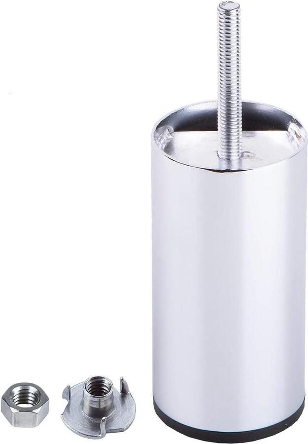 Glanzend Chroom Meubelpoten Rond 100 mm Hoogte Pack van 8 Metalen Been Ø 50 mm Bed Riser Kastvoeten Sofa Benen Noten Inbegrepen furniture risers