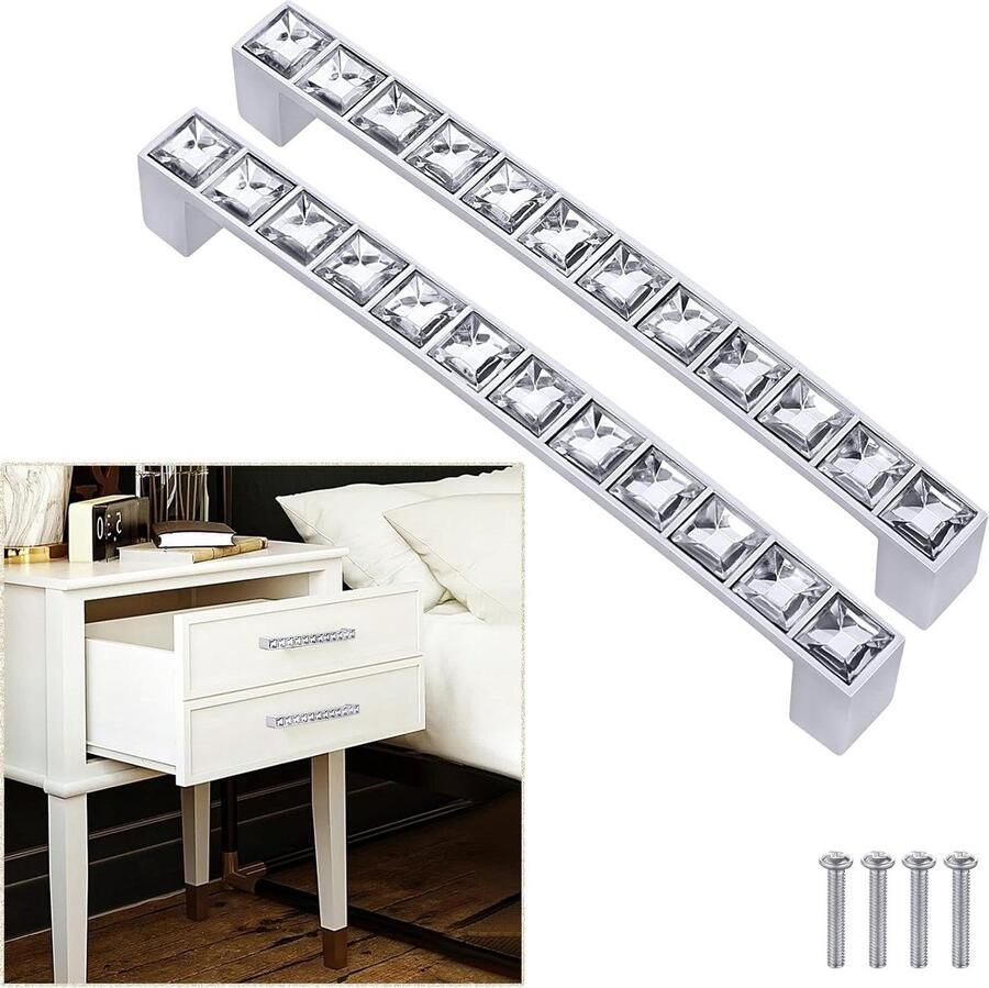 Glanzend Kristal Kabinet Handvatten Strass Lade Pull Modern Meubilair 128mm Gat Afstand