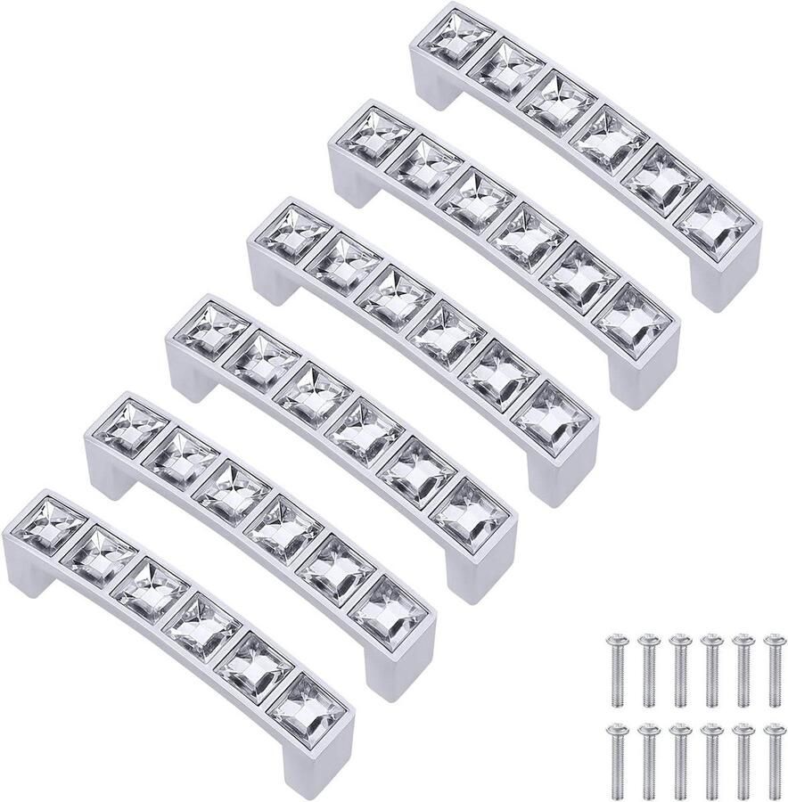 Glanzend Kristal Kast Trekt 6 stuks Strass Lade Pull Handvatten Moderne Kast Boog Trekt Meubeldeur Trekhandvatten 64mm Gat Afstand