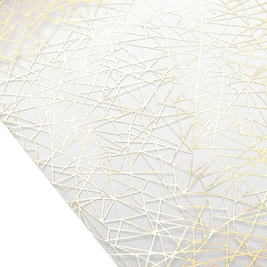 Glanzend tafelkleed met rasterpatroon goudkleurig 275 x 28 cm polyester