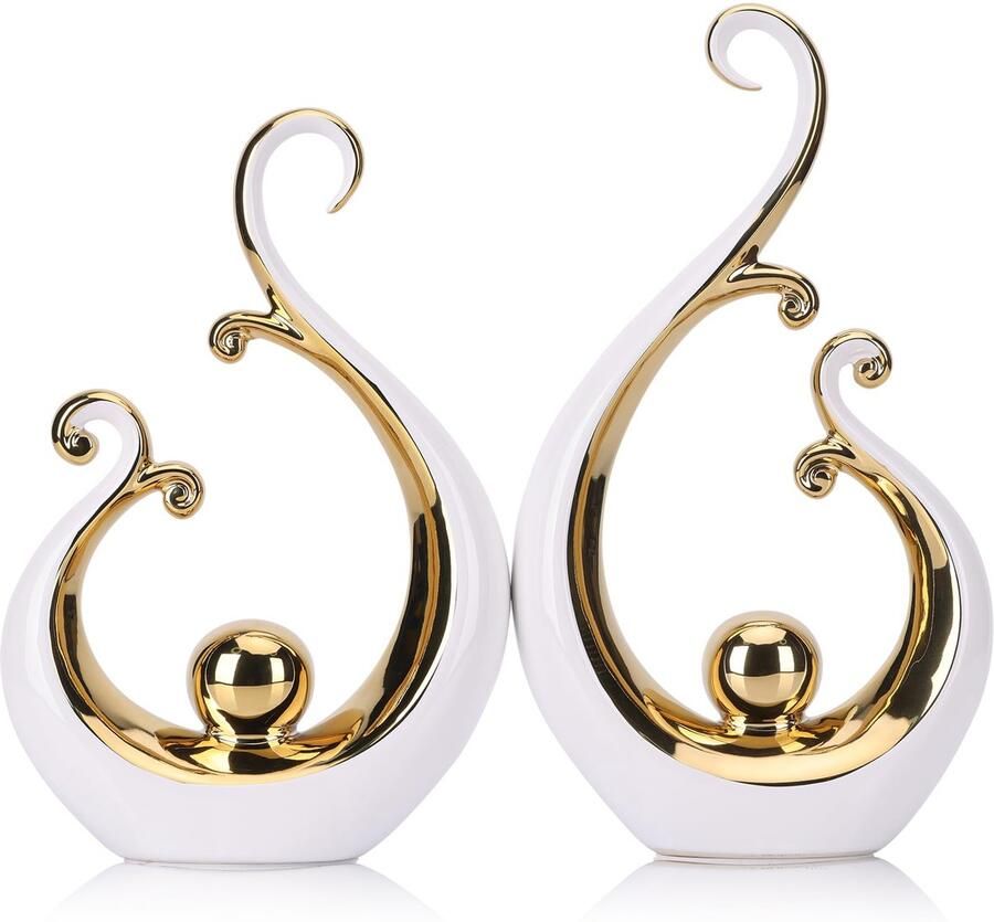 Glanzend wit en goud decoratief keramisch beeld moderne abstracte kunst luxe middelpunt witgouden planken boekenplanken en eettafeldecoratie veelzijdige salontafel tv-meubel woondecoratie