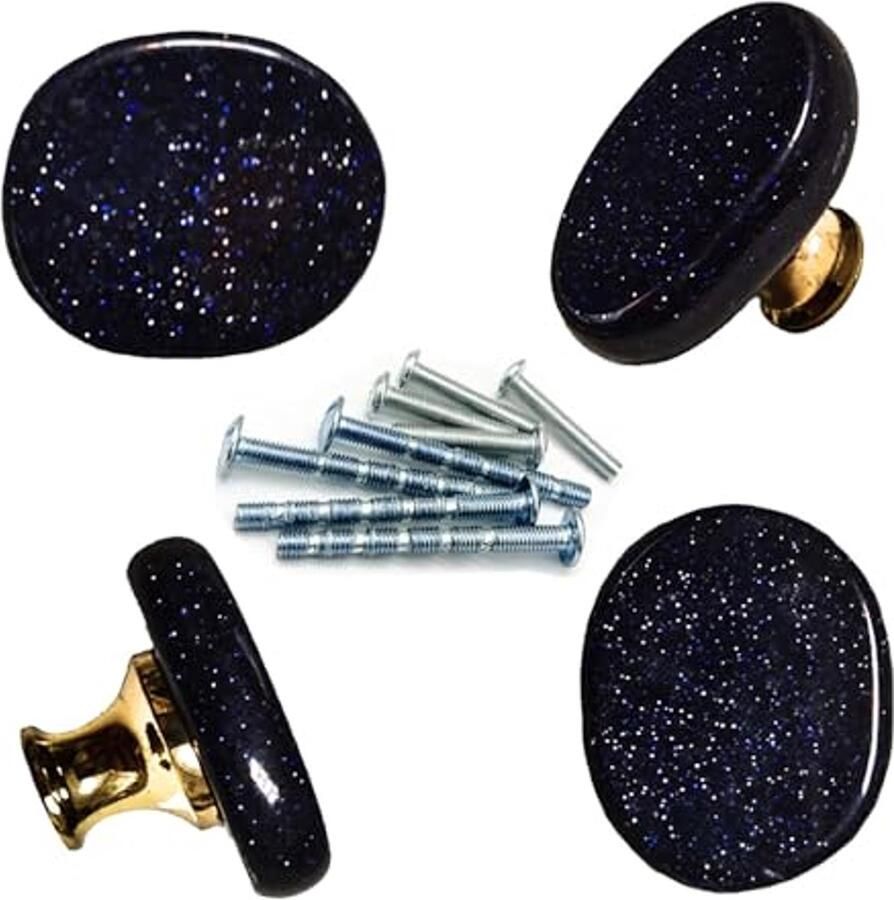 Glanzende Blauwe Zandsteenknoppen Set van 4 Decoratieve Knoppen voor Kasten en Laden