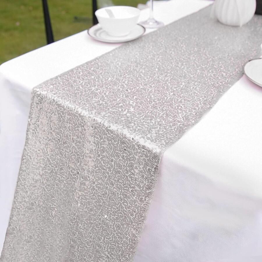 Glanzende glitter tafelloper decoratie voor feesten 1 stuk 30 x 270 cm