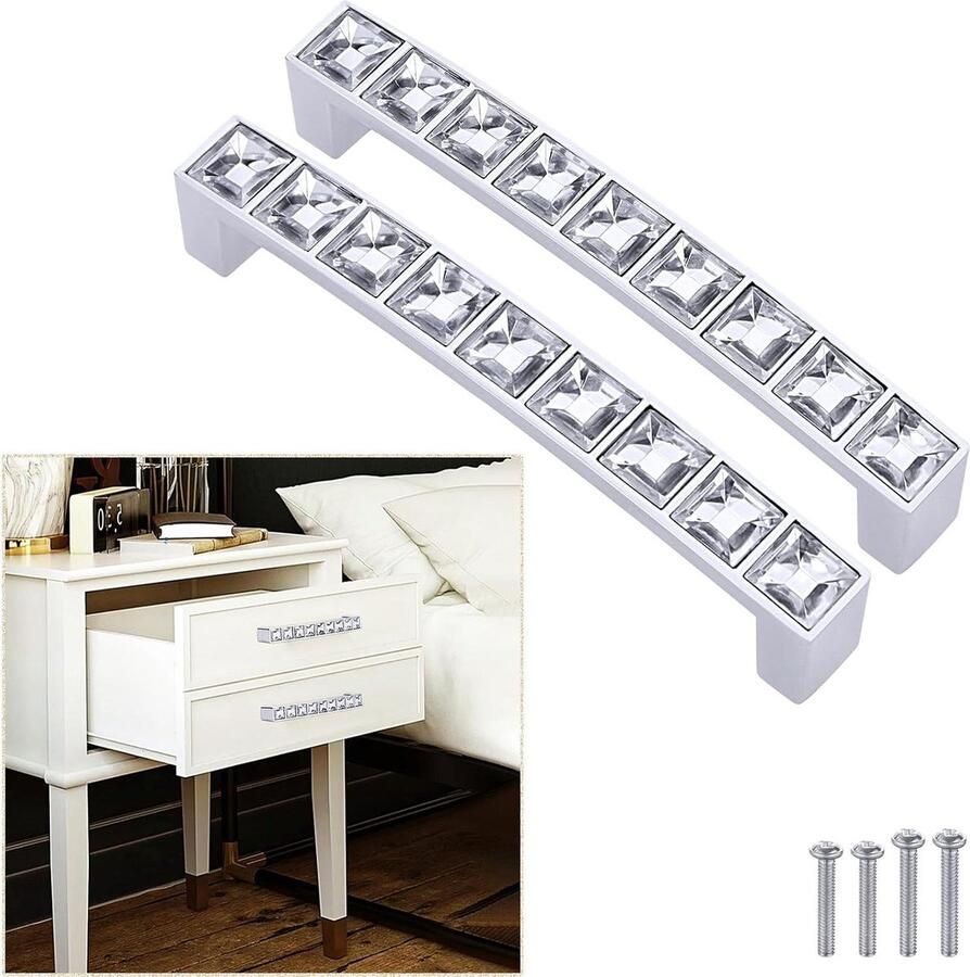 Glanzende Kristal Kast Trekt Moderne Kast Handvatten Strass Lade Trekt Boog Trekt Meubeldeur Handvatten 96mm Gat Afstand 10 Stuks
