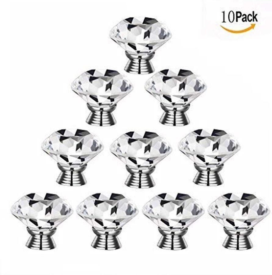 Glanzende Kristallen Knoppen Set van 10 Helder Gesneden 30 mm