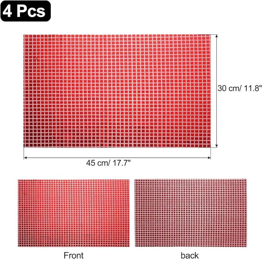 Glanzende spiegel-placemats retro tafeldecoratie set van 4 rood 30 x 40 cm