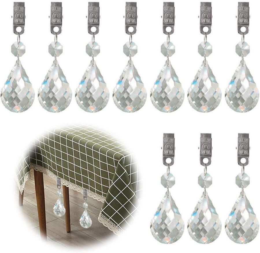 Glarks tafelkleedgewichtenset metalen clip AB-kristalglas druppelprisma's hangers tafelkleedgewichten (pompoen) 10 stuks