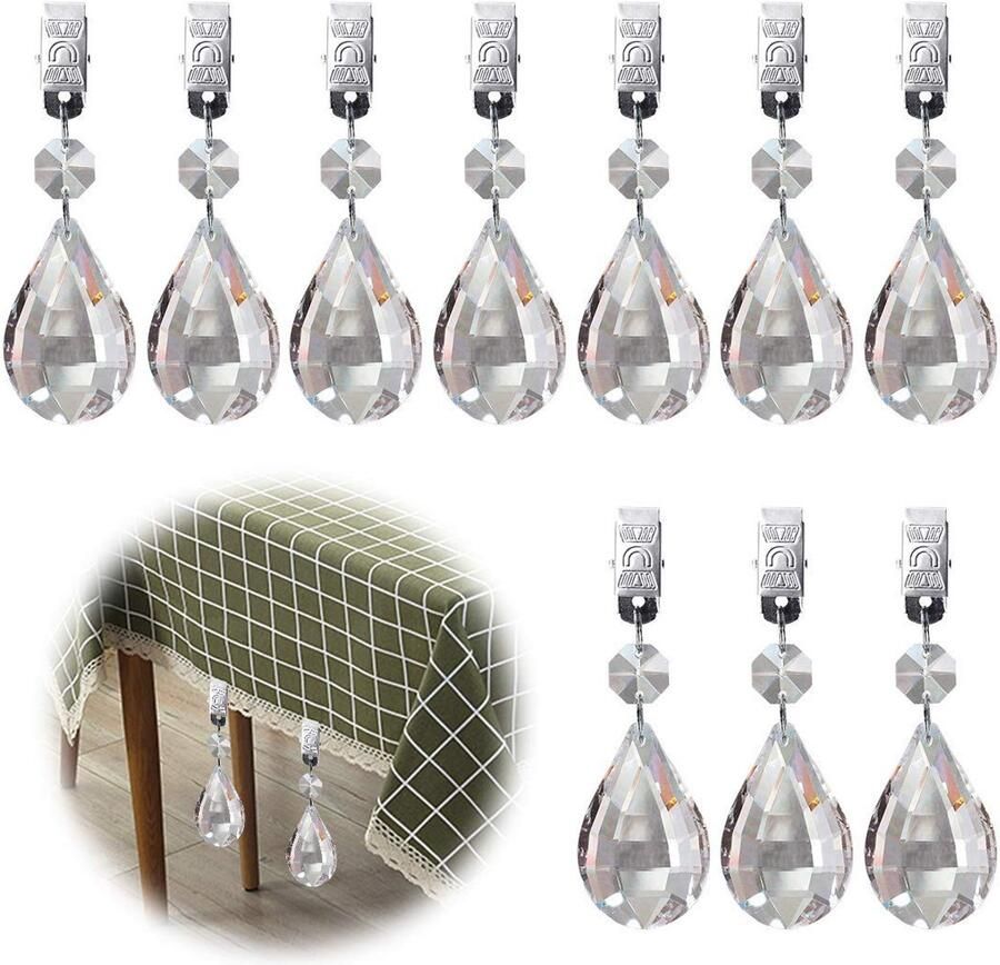 Glarks Tafelkleedgewichtenset Metalen clip AB-kristalglas druppelvormige prisma's hangers voor picknicktafels zware buitenluit 10 stuks