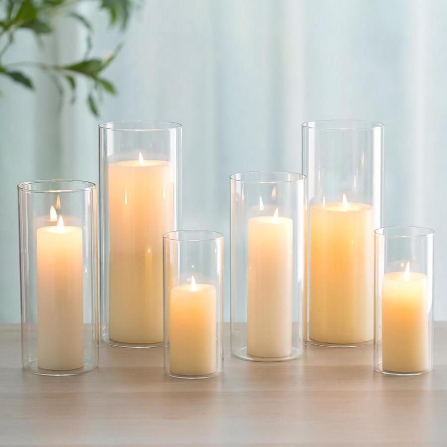 Glas Clear Orkaan Kaarsenhouders Set van 3 Voor Pijler Kaarsen Cilinder Bloem Vaas Drijvende Votive Bruiloft Tafel Centerpiece Home Decor 15-20-25cm