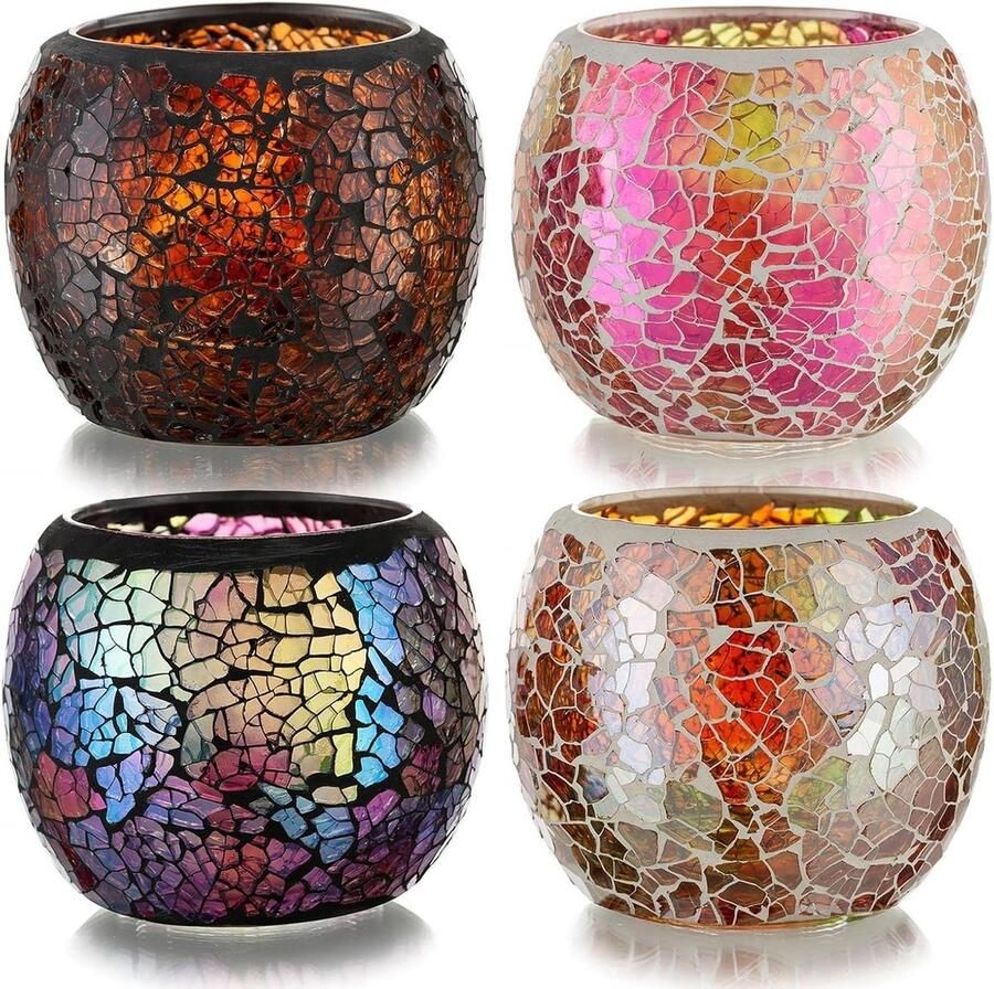 Glas Mozaïek kandelaar theelichthouders set van 2 kaarsenglazen voor votiefkaarsen en theelichtjes Oosters windlicht voor verjaardag huis woonkamer tafel woondecoratie