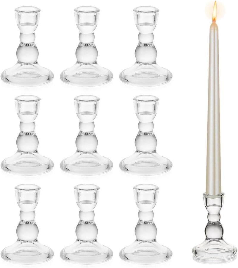 Glas Taper Kaarsenstandaard Houders 10 stuks Clear Kaarsenstandaard Houder Set Decoratieve Kerstmis Kandelaars Houder Eettafel Centrumstuk Diner Huwelijk Woonkamer Decoratie Sfeervolle Interieur Accessoires