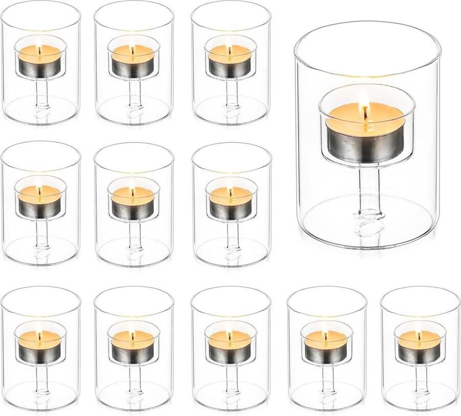 Glas Theelicht Kaarsenhouders Set van 12 Transparante Votive Theelichthouders voor Bruiloft Verjaardagsfeest Tafel Middenstuk Decoratie voor Thuis Woonkamer