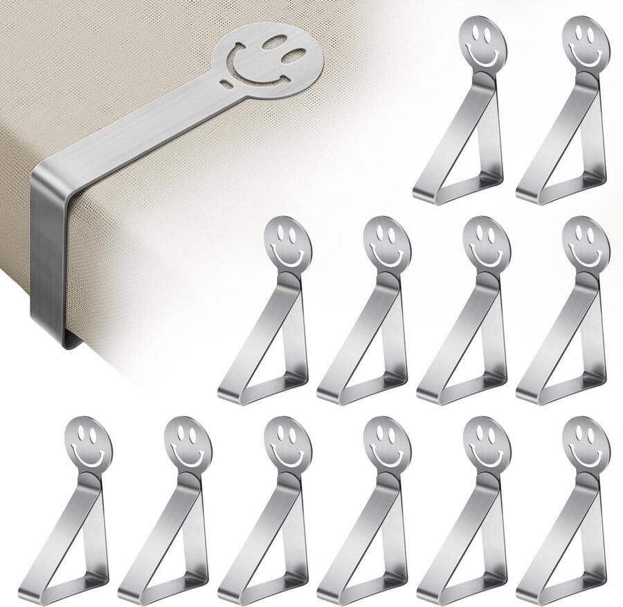 GlasFlength tafelkleedclips roestvrij staal 12 stuks tafelkleedclips tafelklemmen tafelkleedclips weerbestendige tafelkleedclips voor tuintafel restaurant campingtafel (glimlach)