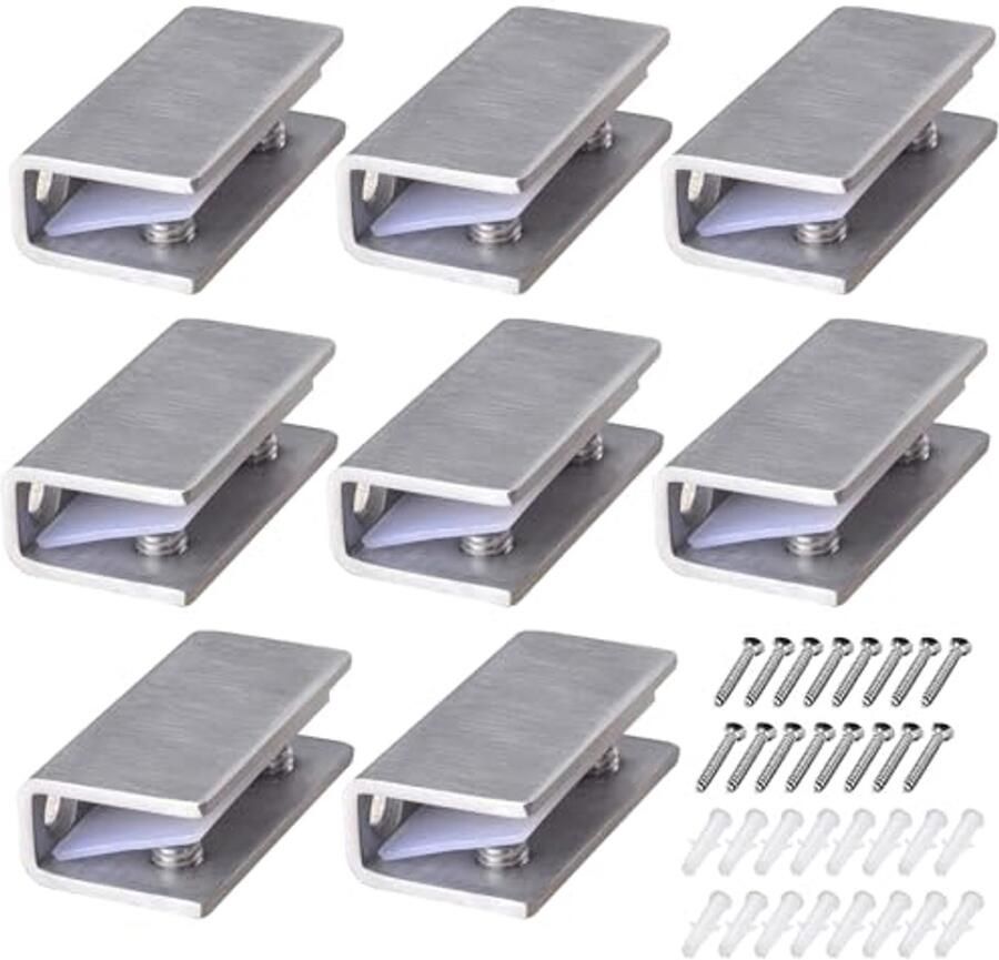 Glasklemmen Roestvrij Staal 8 Stuks voor Glasplanken en Kasten