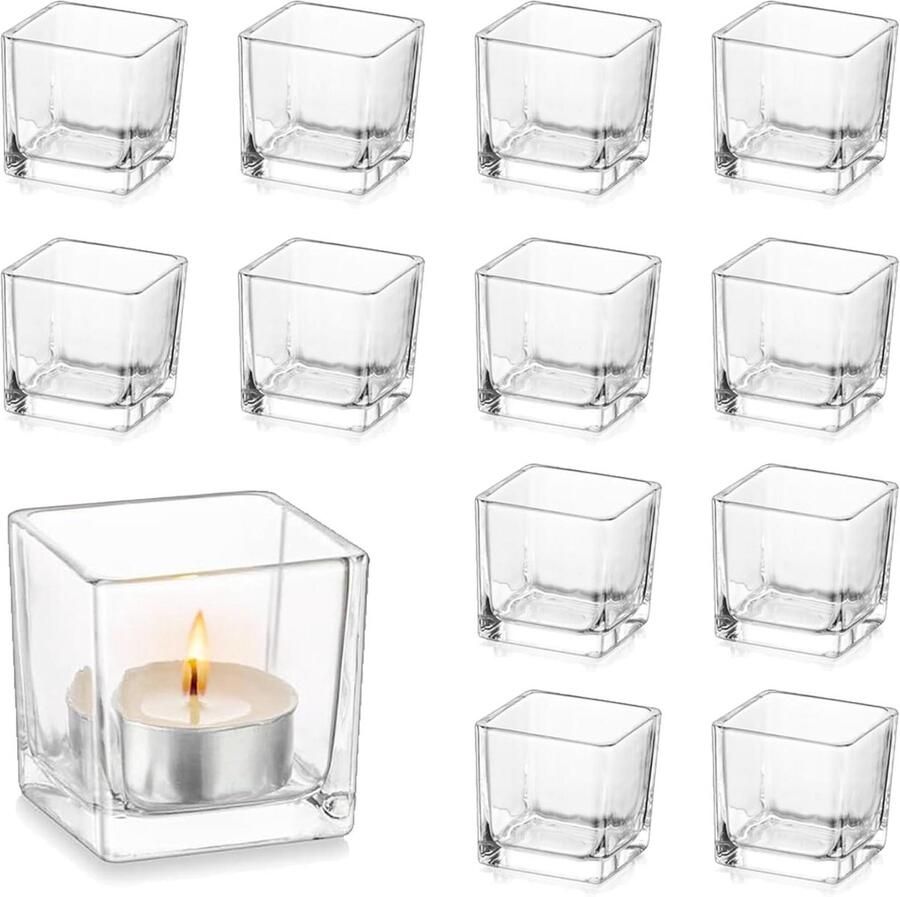 Glass Theelichthouders Set van 12 Transparante Votiefhouders voor Bruiloft en Feestdecoratie. Decoratieve Theelichthouders voor Tafel