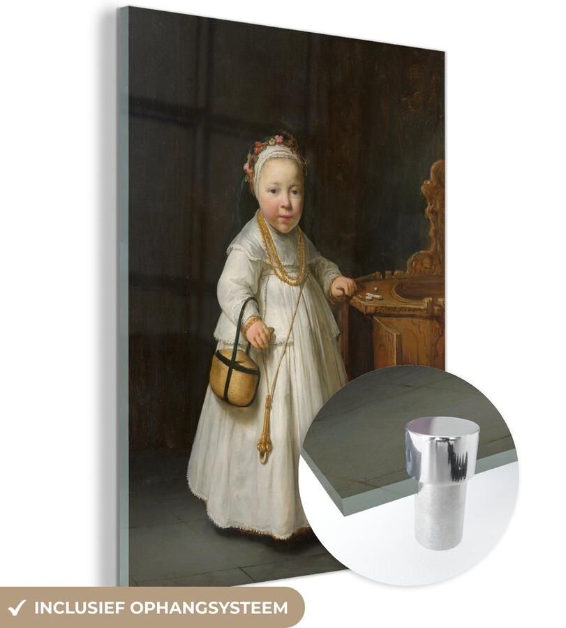 Glasschilderij 30x40 cm Schilderij acrylglas Meisje bij een kinderstoel Schilderij van Govert Flinck Foto op glas Muurdecoratie woonkamer Wanddecoratie slaapkamer Schilderijen - Foto 2