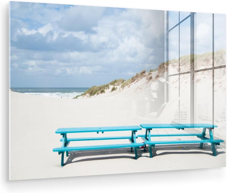 Glasschilderij 120x80 cm Schilderij acrylglas Blauwe bank op het eiland Terschelling Foto op glas Muurdecoratie woonkamer Wanddecoratie slaapkamer Schilderijen - Foto 2