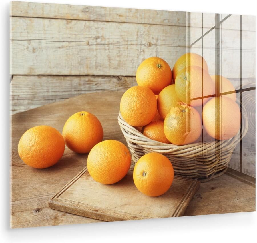 Glasschilderij 120x90 cm Schilderij acrylglas Fruitmand Sinaasappel Tafel Foto op glas Muurdecoratie woonkamer Wanddecoratie slaapkamer Schilderijen - Foto 2