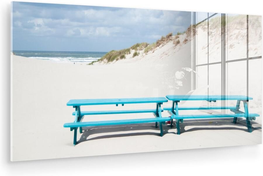 Glasschilderij 40x20 cm Schilderij acrylglas Blauwe bank op het eiland Terschelling Foto op glas Muurdecoratie woonkamer Wanddecoratie slaapkamer Schilderijen - Foto 3