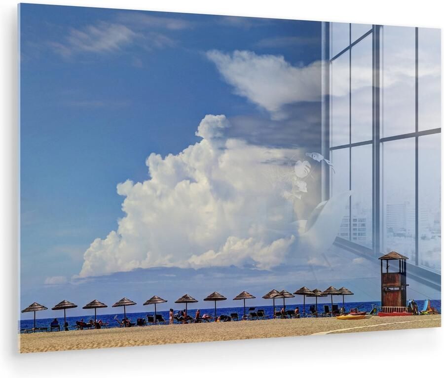 Glasschilderij 30x20 cm Schilderij acrylglas Strand Italië Parasol Foto op glas Muurdecoratie woonkamer Wanddecoratie slaapkamer Schilderijen - Foto 3