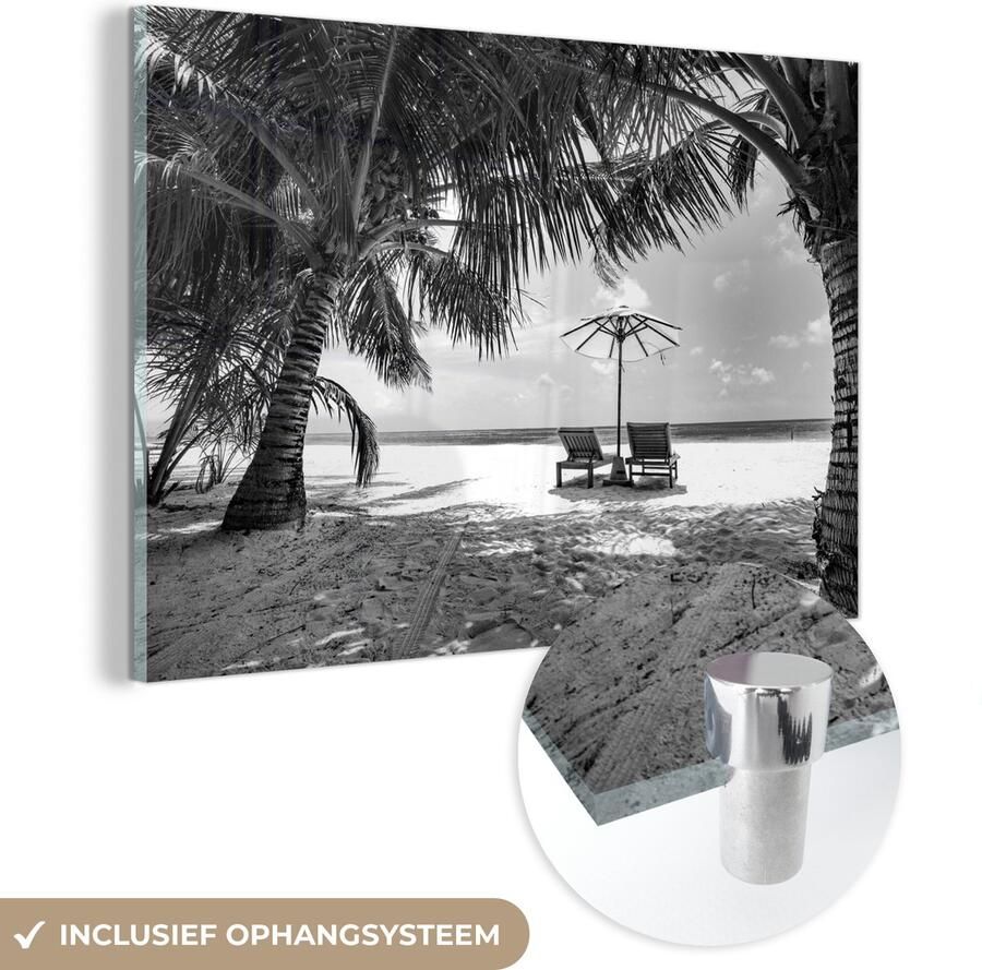 Glasschilderij 60x40 cm Schilderij acrylglas Strand Strandstoel Parasol Foto op glas Muurdecoratie woonkamer Wanddecoratie slaapkamer Schilderijen - Foto 2
