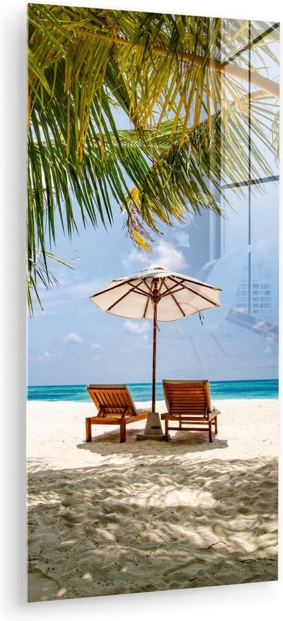 Glasschilderij 80x160 cm Schilderij acrylglas Strand Strandstoel Parasol Foto op glas Muurdecoratie woonkamer Wanddecoratie slaapkamer Schilderijen - Foto 3