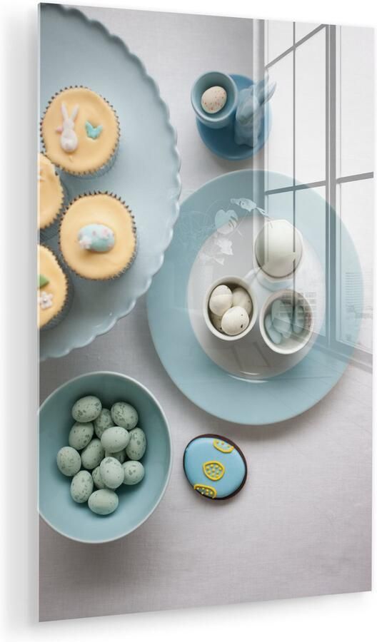 Glasschilderij 120x180 cm Schilderij acrylglas Een voor Pasen gevulde tafel met cupcakes en snoepjes Foto op glas Muurdecoratie woonkamer Wanddecoratie slaapkamer Schilderijen - Foto 2