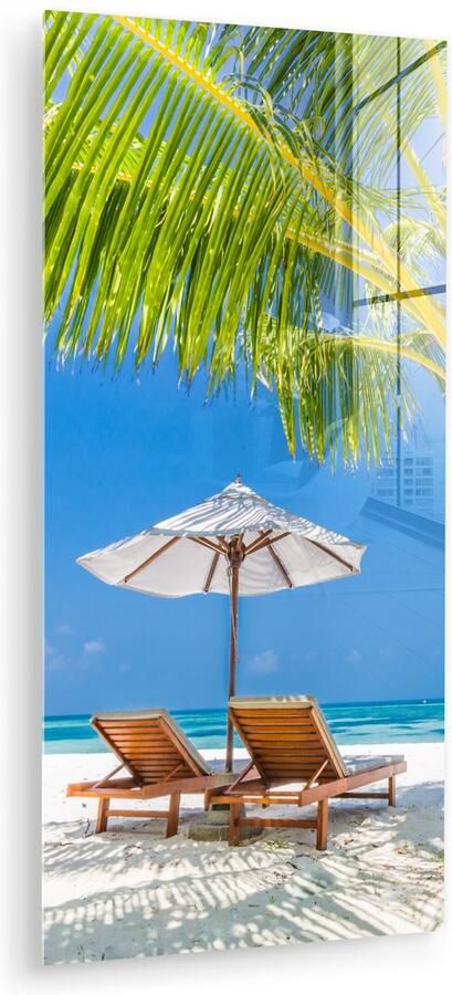 Glasschilderij 60x120 cm Schilderij acrylglas Palmboom Strandstoel Parasol Foto op glas Muurdecoratie woonkamer Wanddecoratie slaapkamer Schilderijen - Foto 3