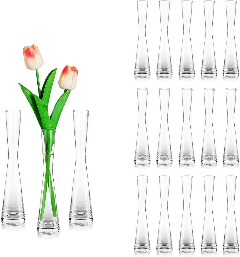 Glasseam bloemenvaas moderne glazen vazen ​​smal: 18 20cm hoog Blomus vaas glazen set handgemaakte smalle vazen ​​tafeldecoratie woonkamer eettafel tulpenvaas decoratieve vaas voor pampasgras tulpen roos bruiloft decoratie