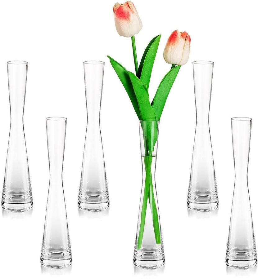 Glasseam bloemenvaas moderne glazen vazen ​​smal: 6 20cm hoog Blomus vaas glazen set handgemaakte smalle vazen ​​tafeldecoratie woonkamer eettafel tulpenvaas decoratieve vaas voor pampasgras tulpen roos bruiloft decoratie