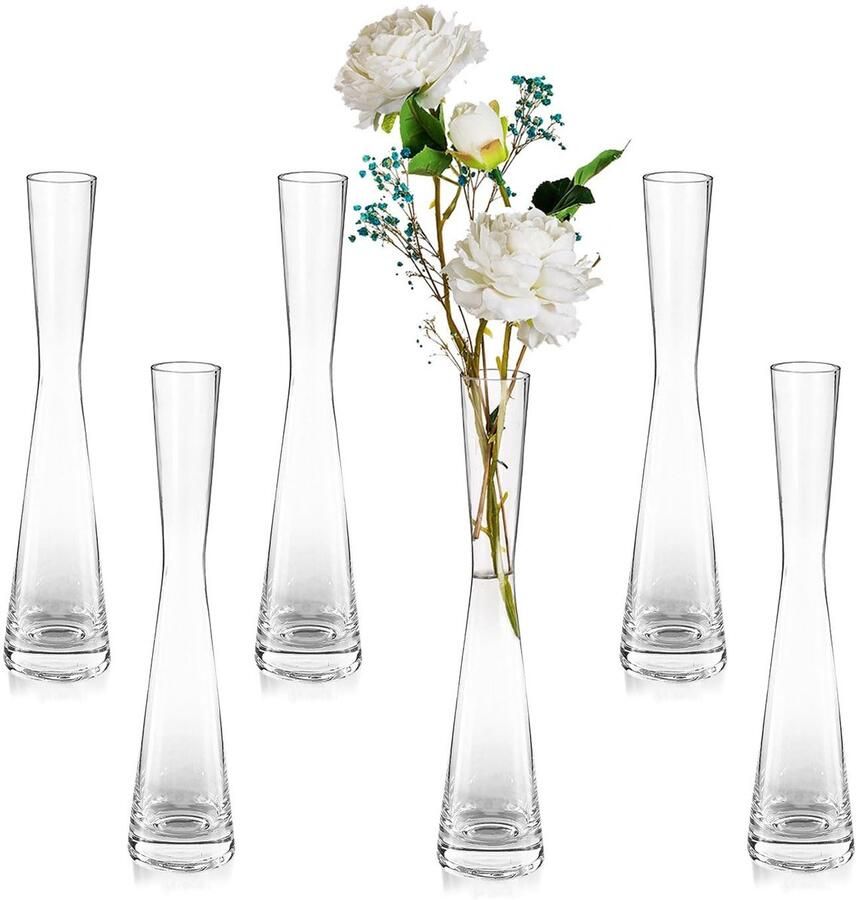 Glasseam bloemenvaas moderne glazen vazen ​​smal: 6 24 5 cm hoog Blomus vaas glazen set handgemaakte smalle vazen ​​woonkamer eettafel tafeldecoratie tulpenvaas decoratieve vaas voor pampasgras tulpen roos bruiloft decoratie
