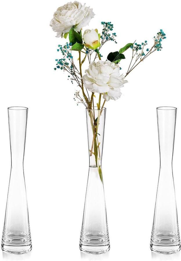 Glasseam bloemenvaas moderne glazen vazen ​​smal: set van 3 24 5 cm hoog Blomus vaas glazen set handgemaakte smalle vazen ​​tafeldecoratie woonkamer eettafel tulpenvaas decoratieve vaas voor pampasgras tulpen roos bruiloft decoratie