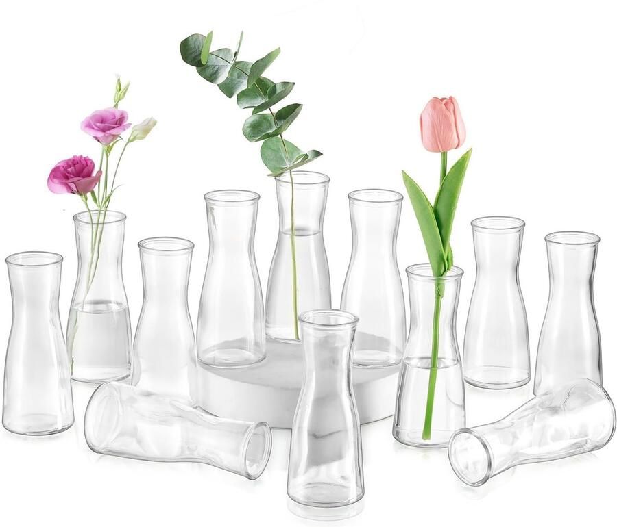 Glasseam kleine glazen vazen ​​voor tafeldecoratie heldere bloemenvaas klein 12 stuks bloemenvazen ​​moderne minimalistische bloemenvaas glazen vazen ​​set voor bruiloft feest eettafel middelpunt tafel vaas decoratie