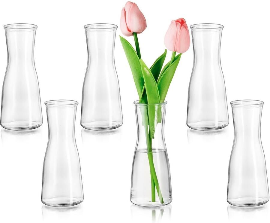 Glasseam kleine vazen ​​voor tafeldecoratie decoratieve vaas glazen vaas met heldere bloemen moderne glazen vaas klein (6 stuks) minimalistische bloemenvazenset voor woonkamer bruiloft feest eettafel middelpunt decoratieve vaas