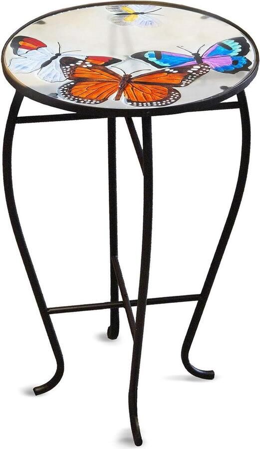 Glazen Bijzettafel Vlindermotief Decoratieve Tafel