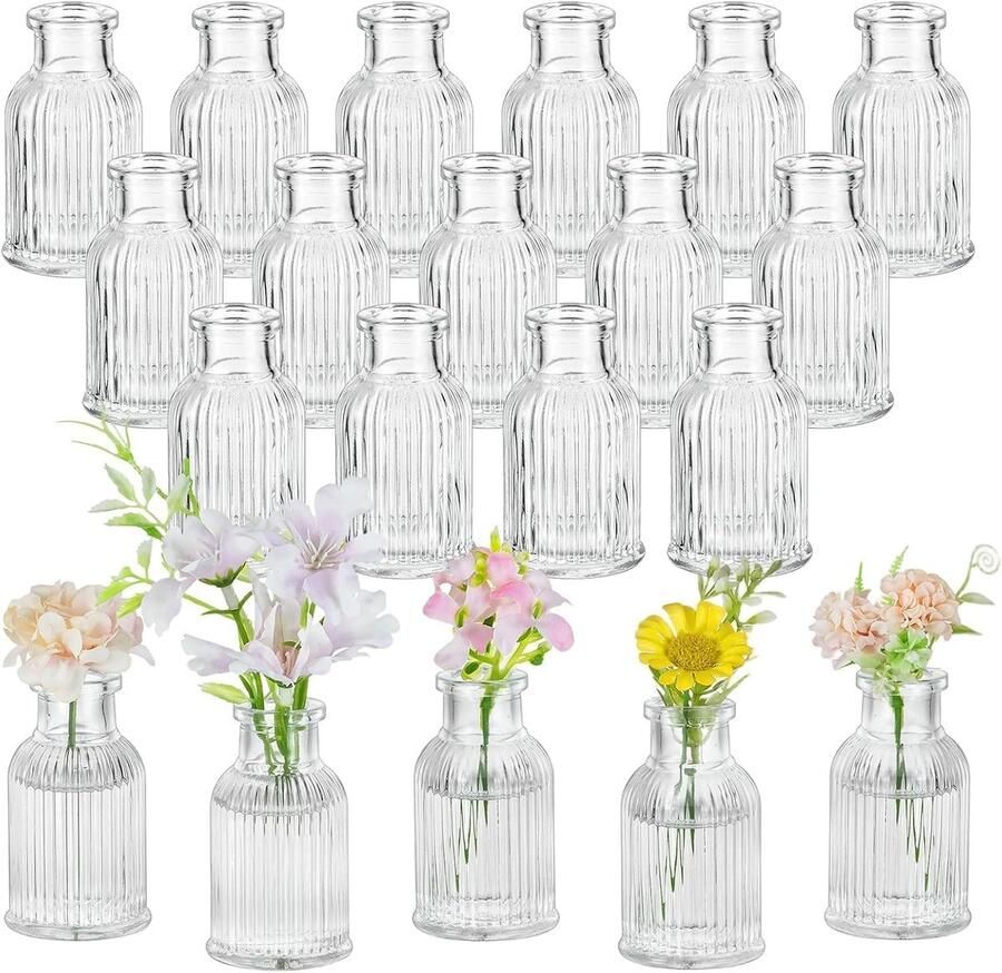 Glazen Bloemenvaas Voor Tafel Kleine Vaas Set Van 20 Voor Bruiloft Party Home Woonkamer Centrepiece Decoraties Heldere Bud Vaasjes Voor Rose Plant Gras en Bloemstukjes