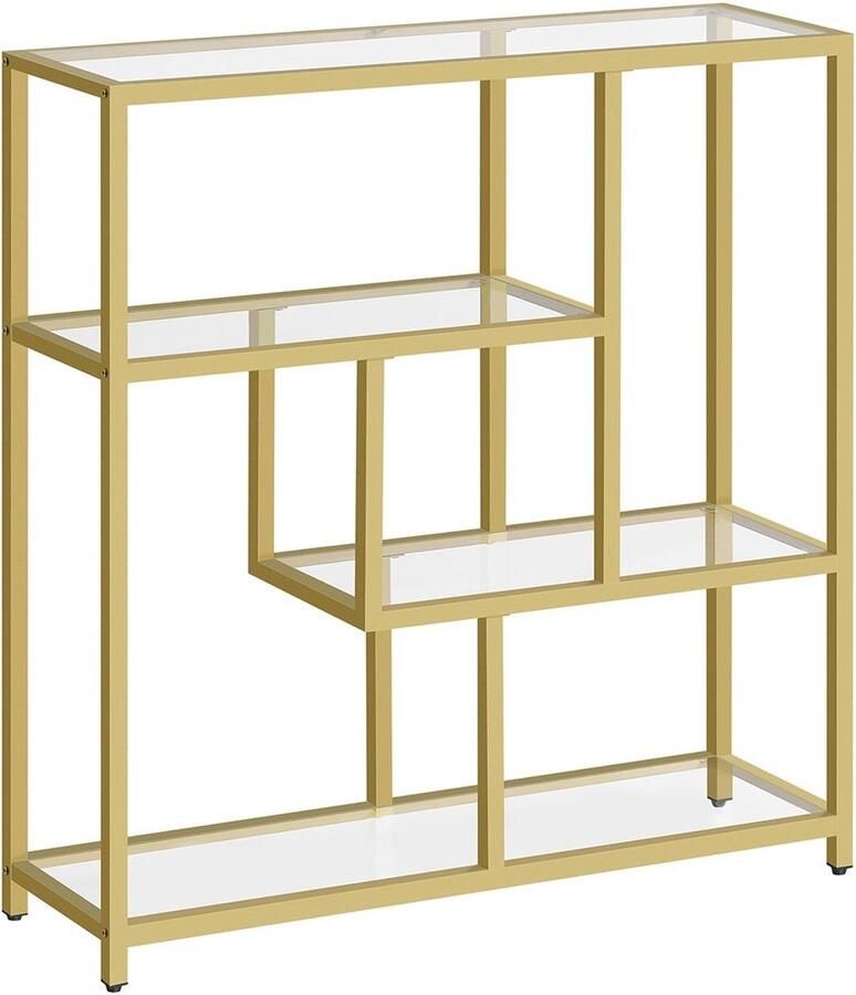 Glazen Boekenkast Plankorganisator Displaystandaard Gehard glas Stalen frame 30 cm x 100 cm x 103 cm Transparant bleek goud